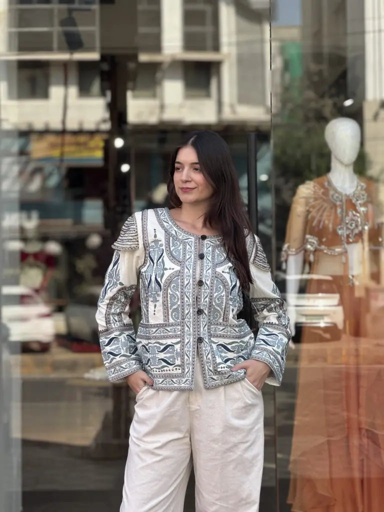 Complete ethnic look in white jacket — White Jacket
