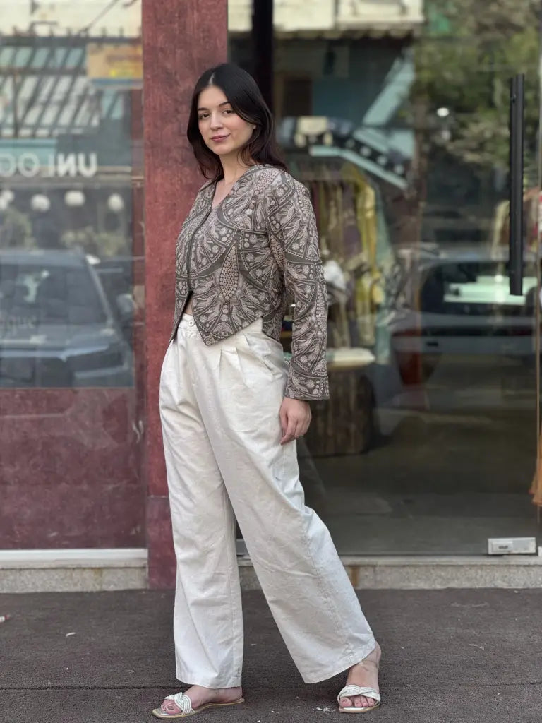 Fabric and fall detail in mehendi jacket — Mehendi Jacket
