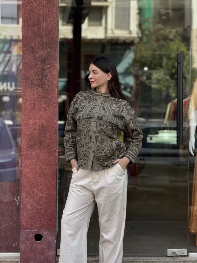 Mehendi Linen Jacket for Women | Ethonique