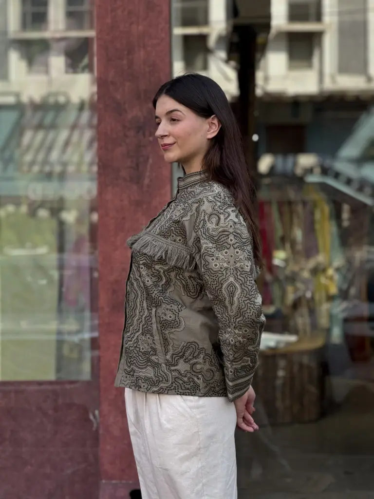 Side drape and silhouette of mehendi jacket — Mehendi Jacket