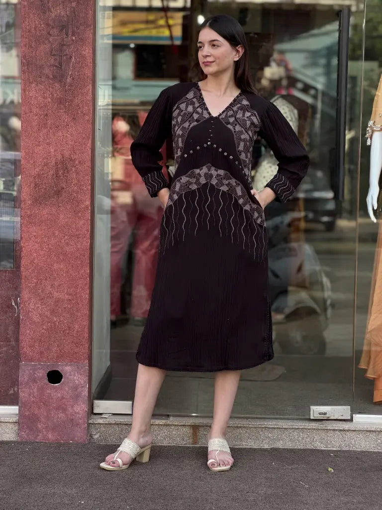 Black Cotton Dress for Women | Ethonique