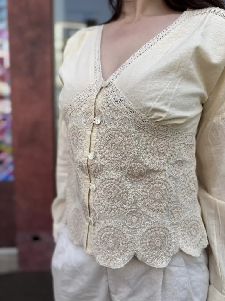 Front styling view of off white tunic top — Off White Tunic Top