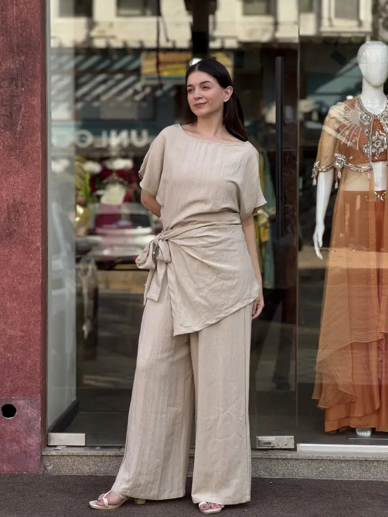 Cream Linen Co-ord Set for Women | Ethonique