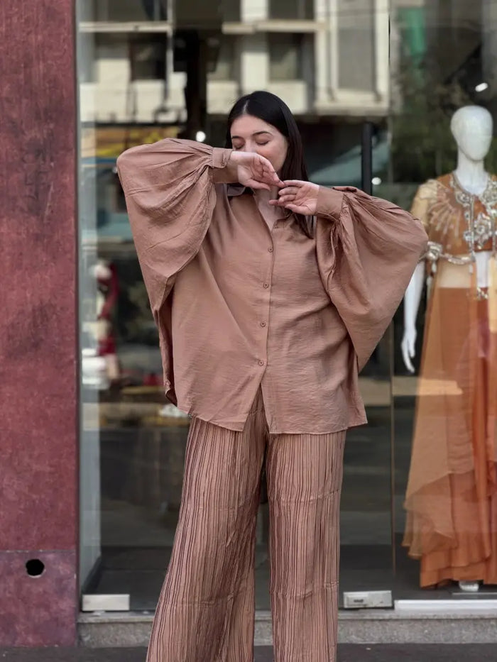 Mauve Linen Loose Fit Co-ord Set for Women