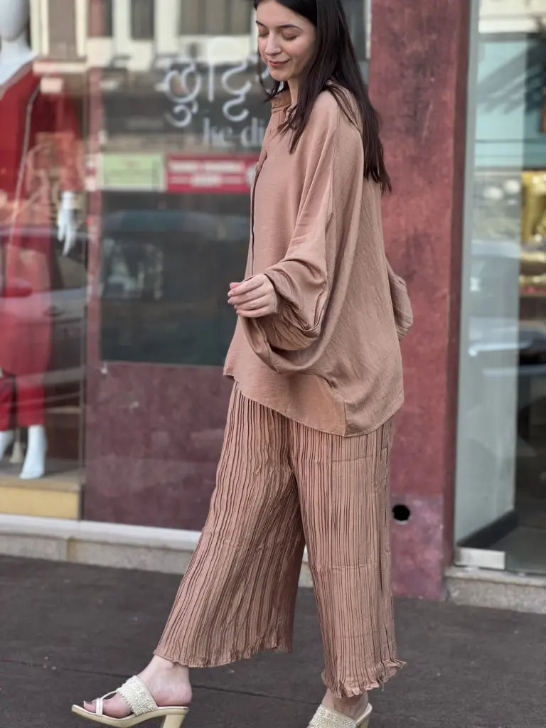 Side drape and silhouette of mauve co-ord set — Mauve Co-ord Set