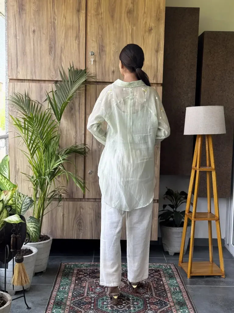 Side view — Sea Green Mul Chanderi Co-Ord Set