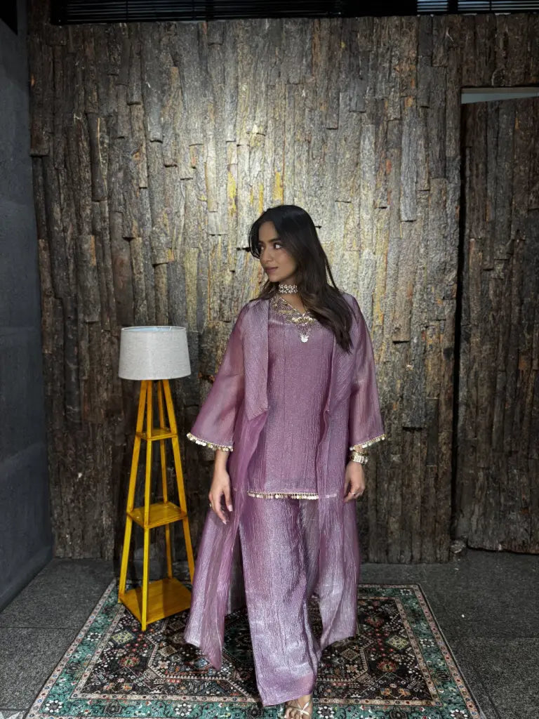Lavender Tissue Indo Western Dress for Women | Ethonique