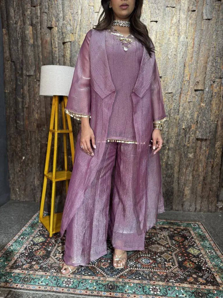 Complete ethnic look in lavender indo western dress — Lavender Indo Western Dress