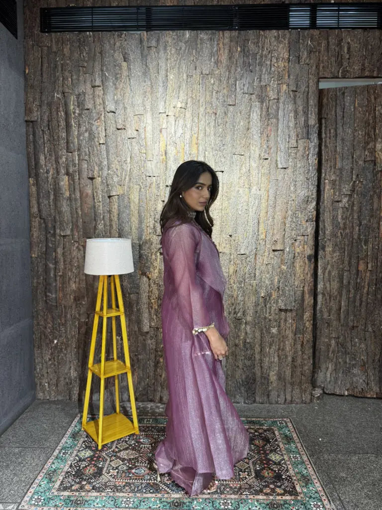 Lavender indo western dress styling detail — Lavender Indo Western Dress