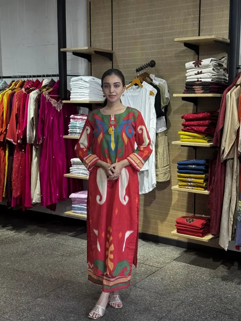 Red Cotton Kurta Set for Women | Ethonique