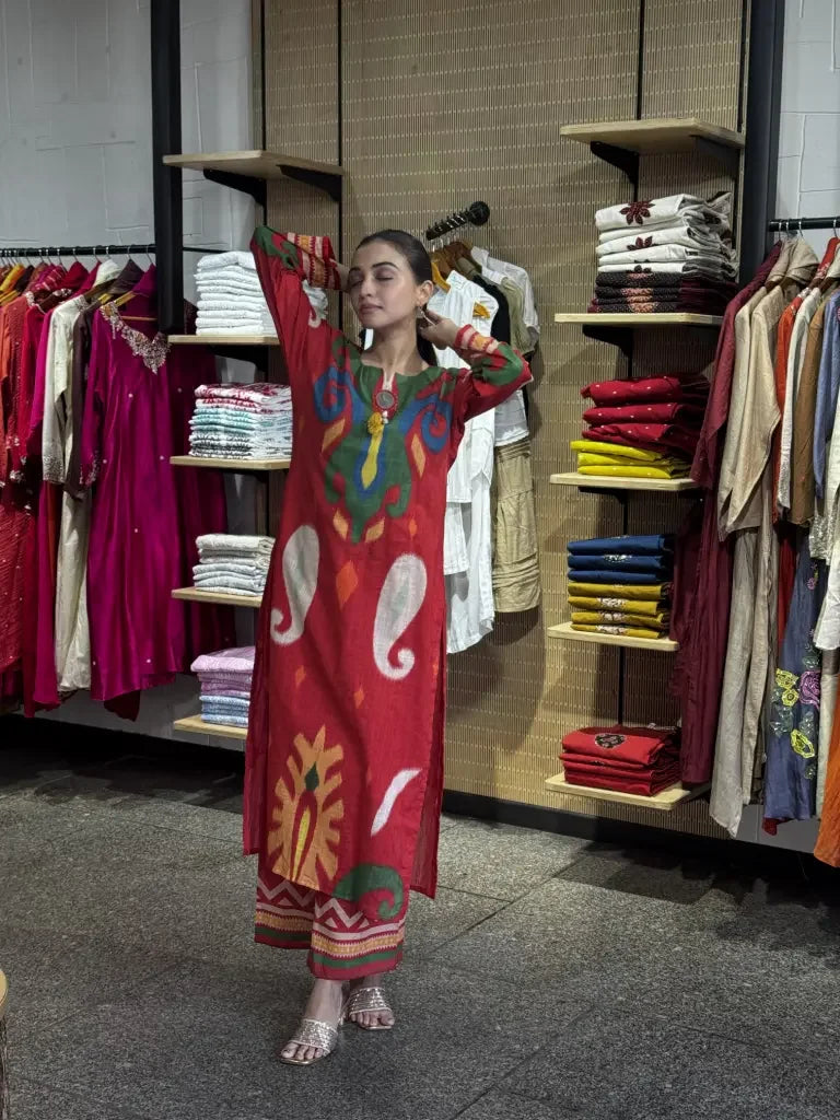 Full outfit view — Red Cotton Kurta Set