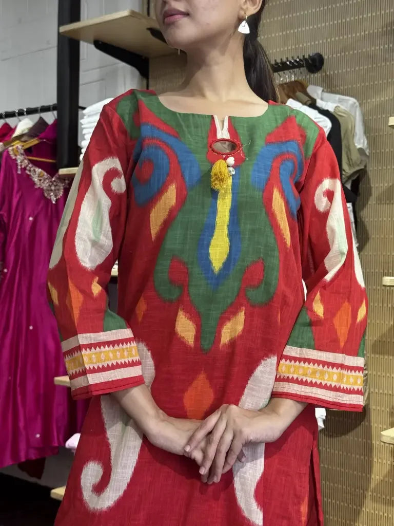 Side view — Red Cotton Kurta Set