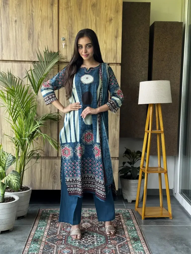Indigo Cotton Kurta Set for Women | Ethonique