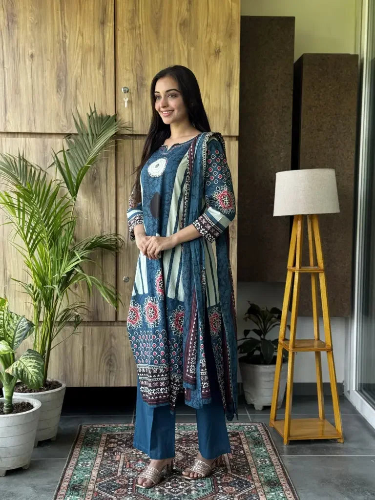 Full outfit view — Indigo Cotton Kurta Set