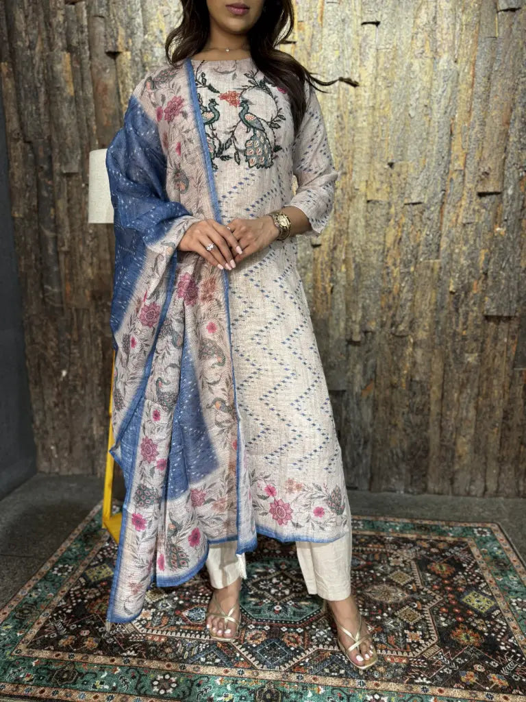 Side drape and silhouette of cream kurta set — Cream Kurta Set