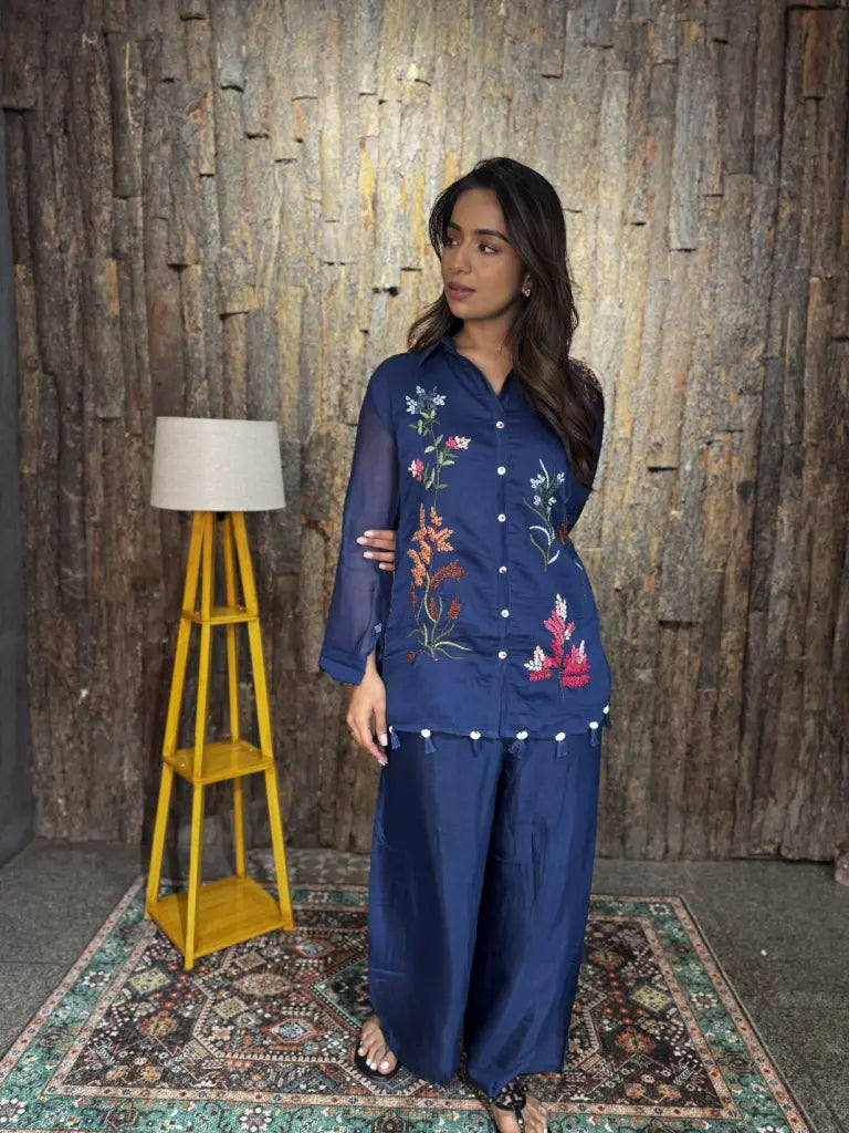 Complete ethnic look in navy blue co-ord set — Navy Blue Co-ord Set