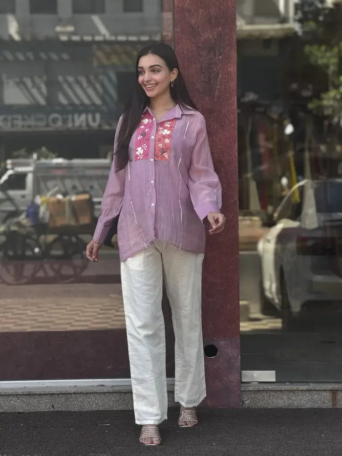 Purple Mul Chanderi Co-Ord Set for Women