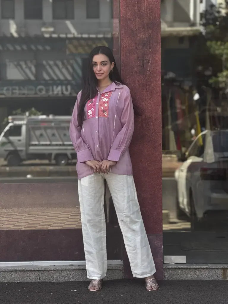 Full outfit view — Purple Mul Chanderi Co-Ord Set