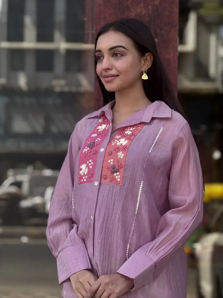 Side view — Purple Mul Chanderi Co-Ord Set