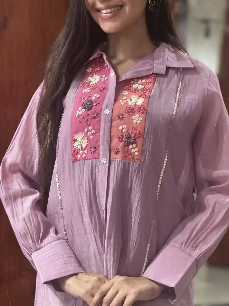 Detail view — Purple Mul Chanderi Co-Ord Set