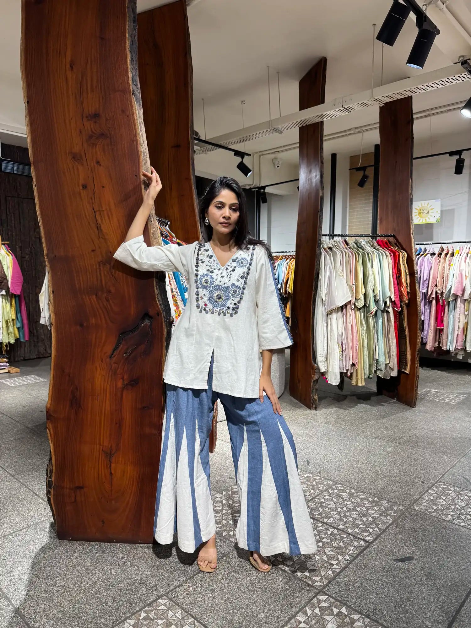 White Cotton Plazo Co-Ord Set for Women | Ethonique