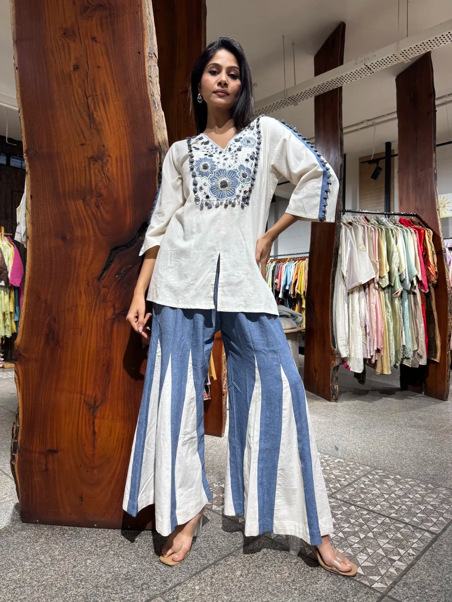 Side view — White Cotton Plazo Co-Ord Set