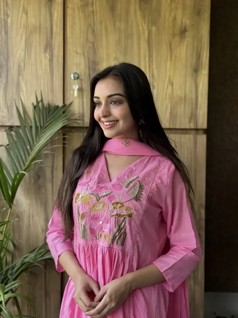 Full outfit view — Pink Cotton Kurta Set