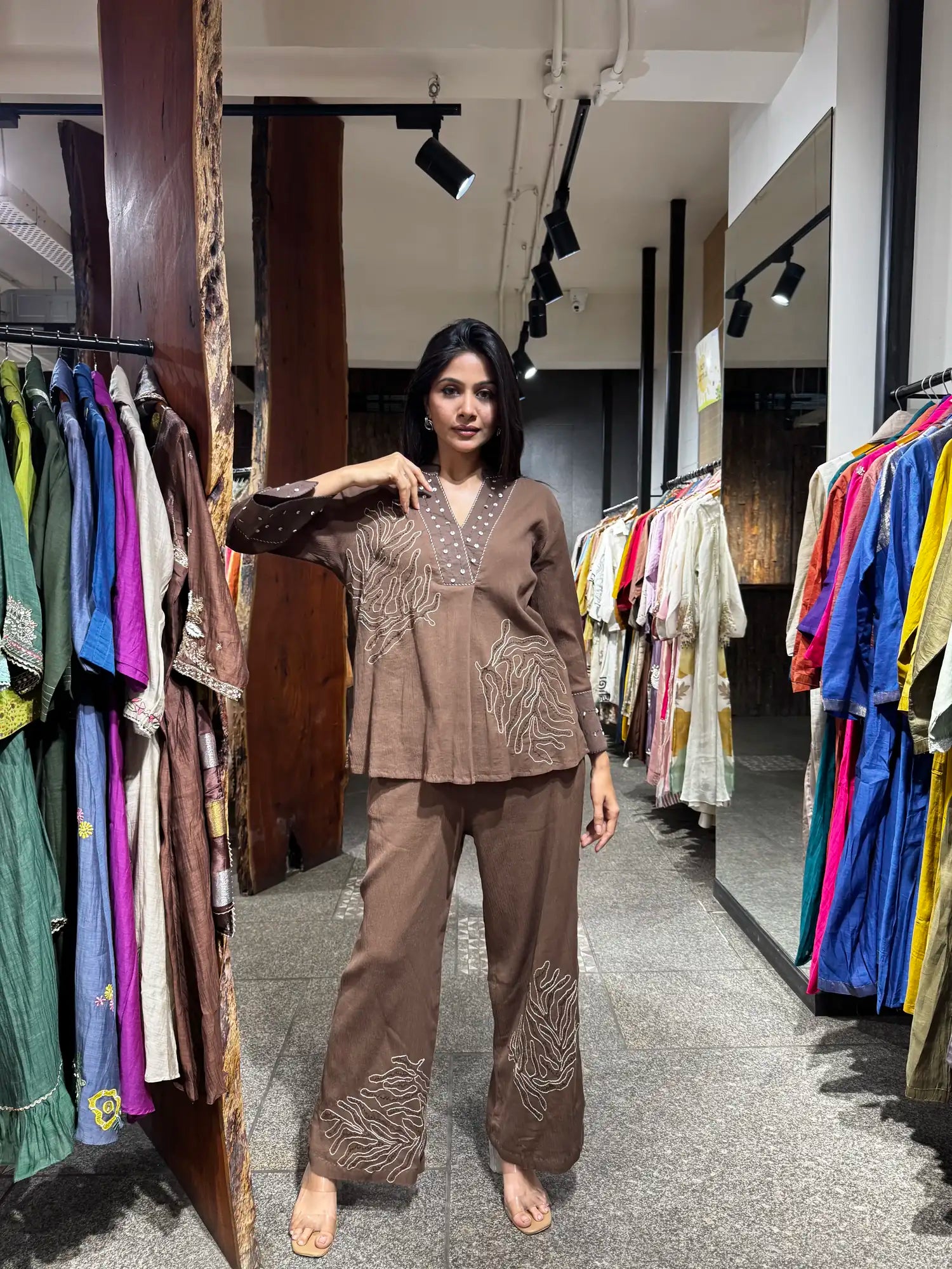Brown Cotton Co-Ord Set for Women | Ethonique
