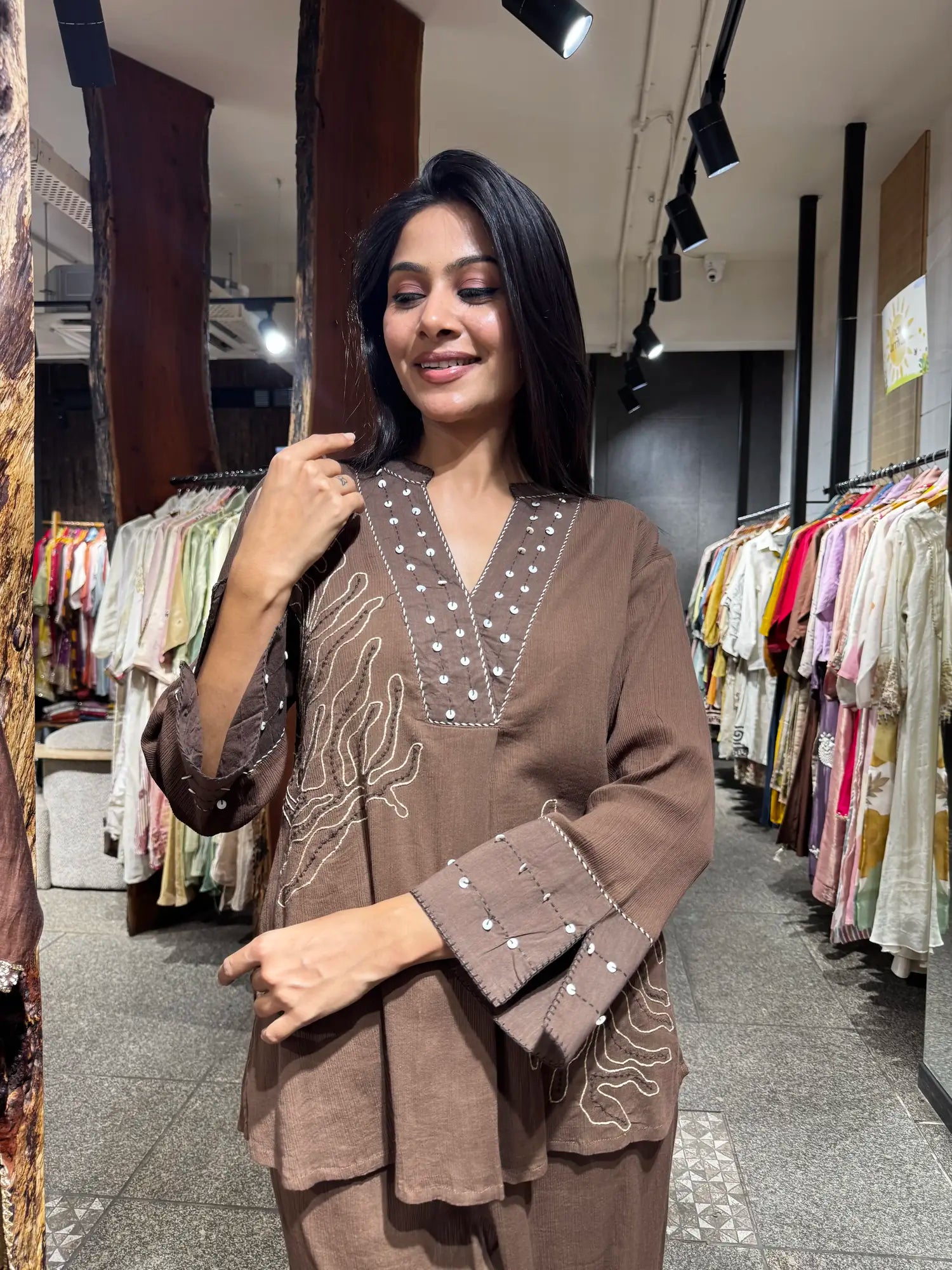 Side view — Brown Cotton Co-Ord Set