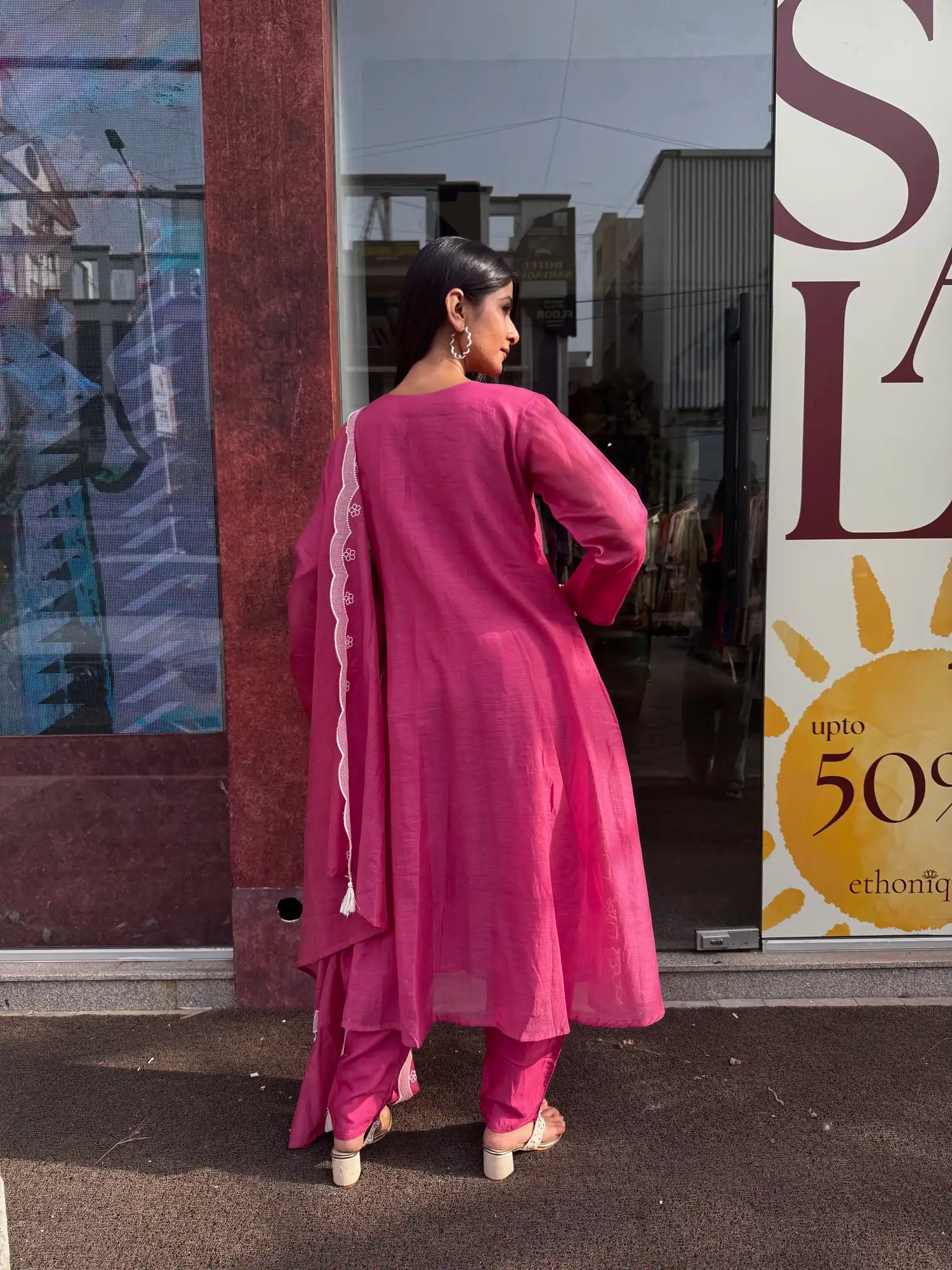 Detail view — Rani Pink Mul Chanderi Kurta Set