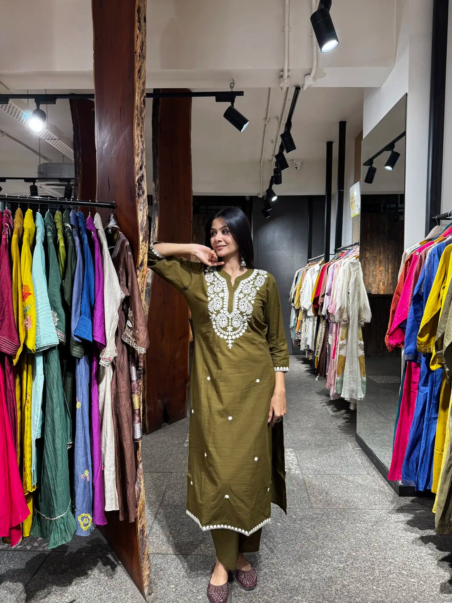 Mehendi Mul Cotton Kurta Set for Women | Ethonique