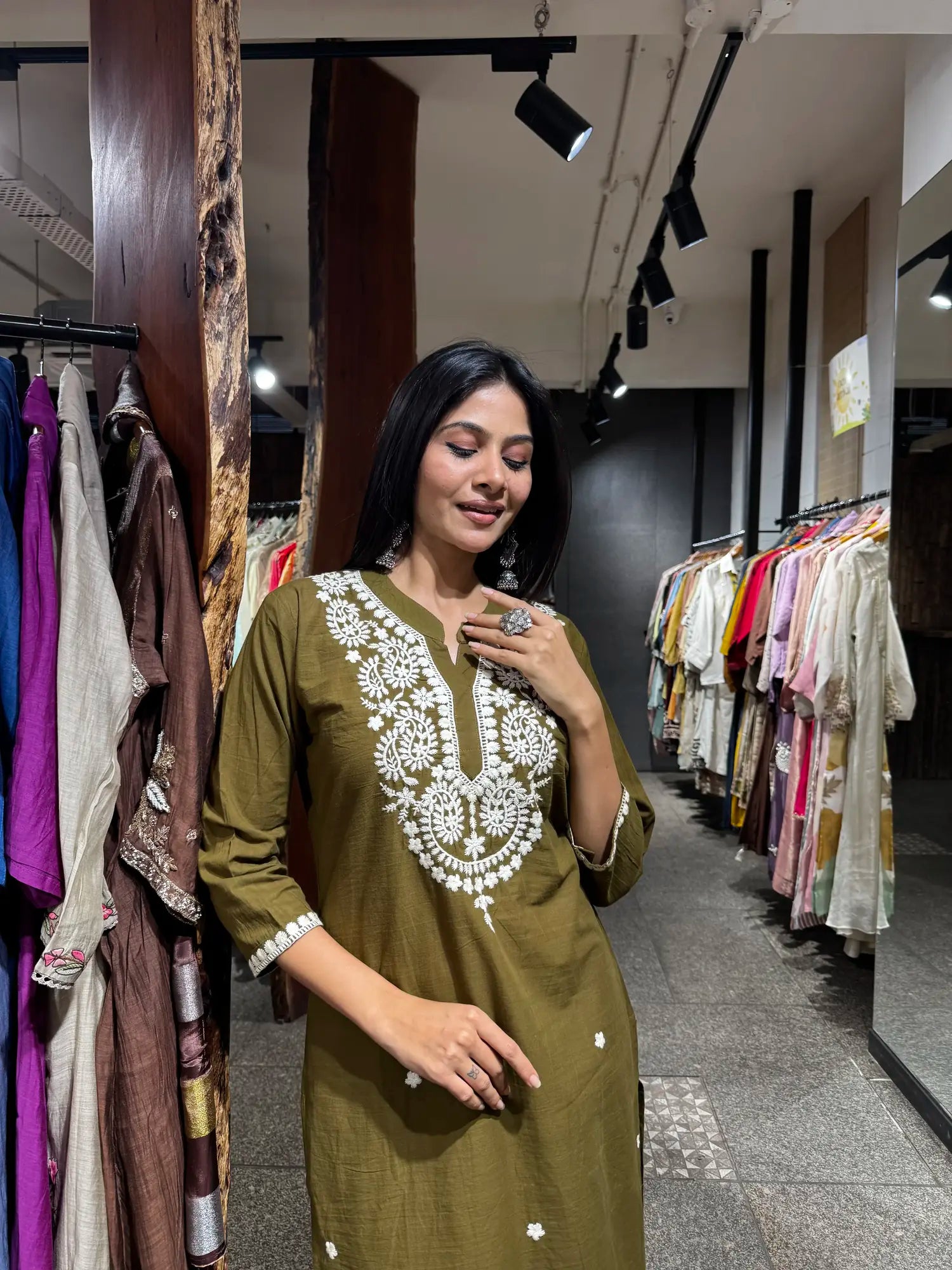Detail view — Mehendi Mul Cotton Kurta Set