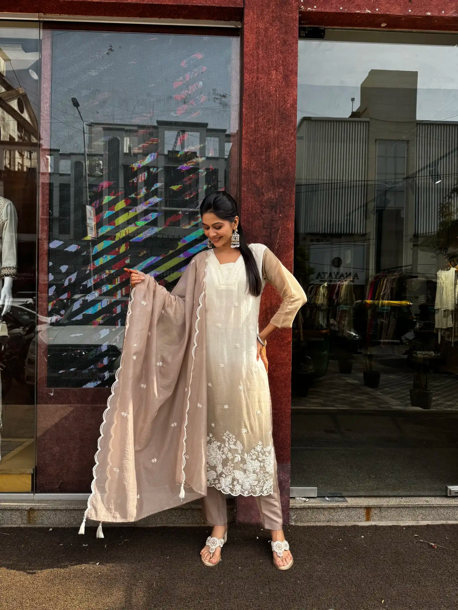 Ombre Mul Chanderi Kurta Set for Women | Ethonique