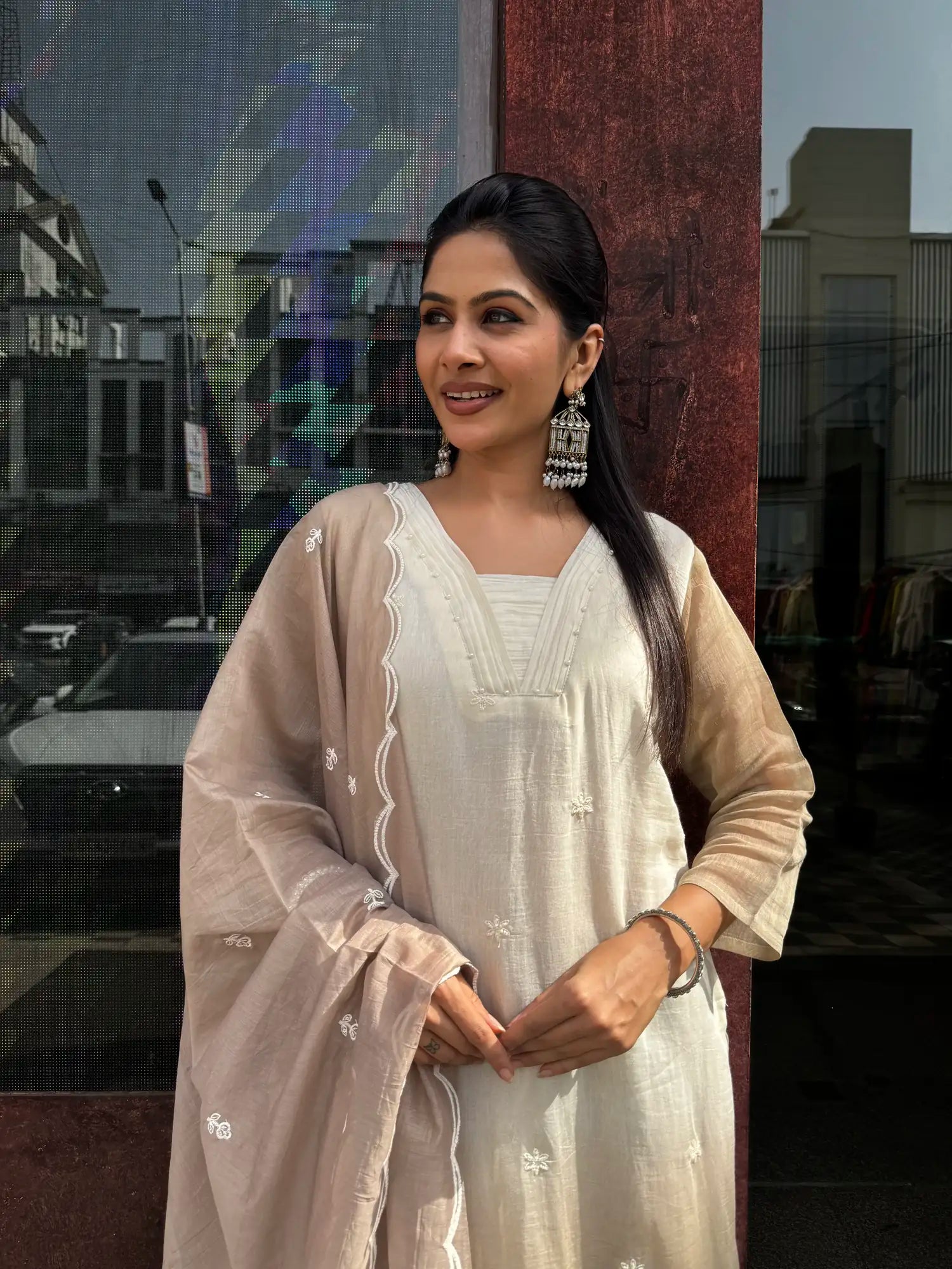 Full outfit view — Ombre Mul Chanderi Kurta Set