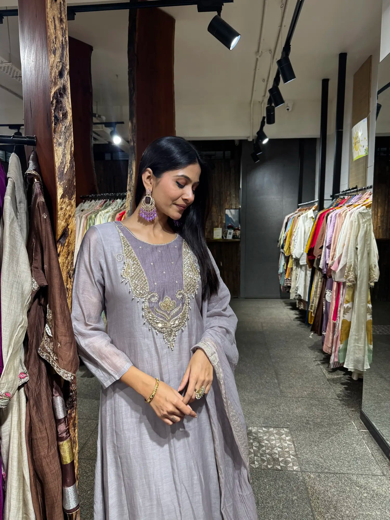 Close-up view — Pista Green Mul Chanderi Kurta Set