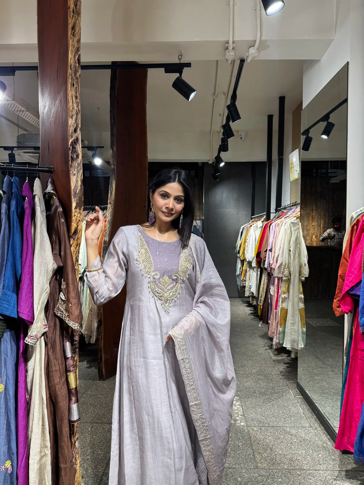 Close-up view — Pista Green Mul Chanderi Kurta Set
