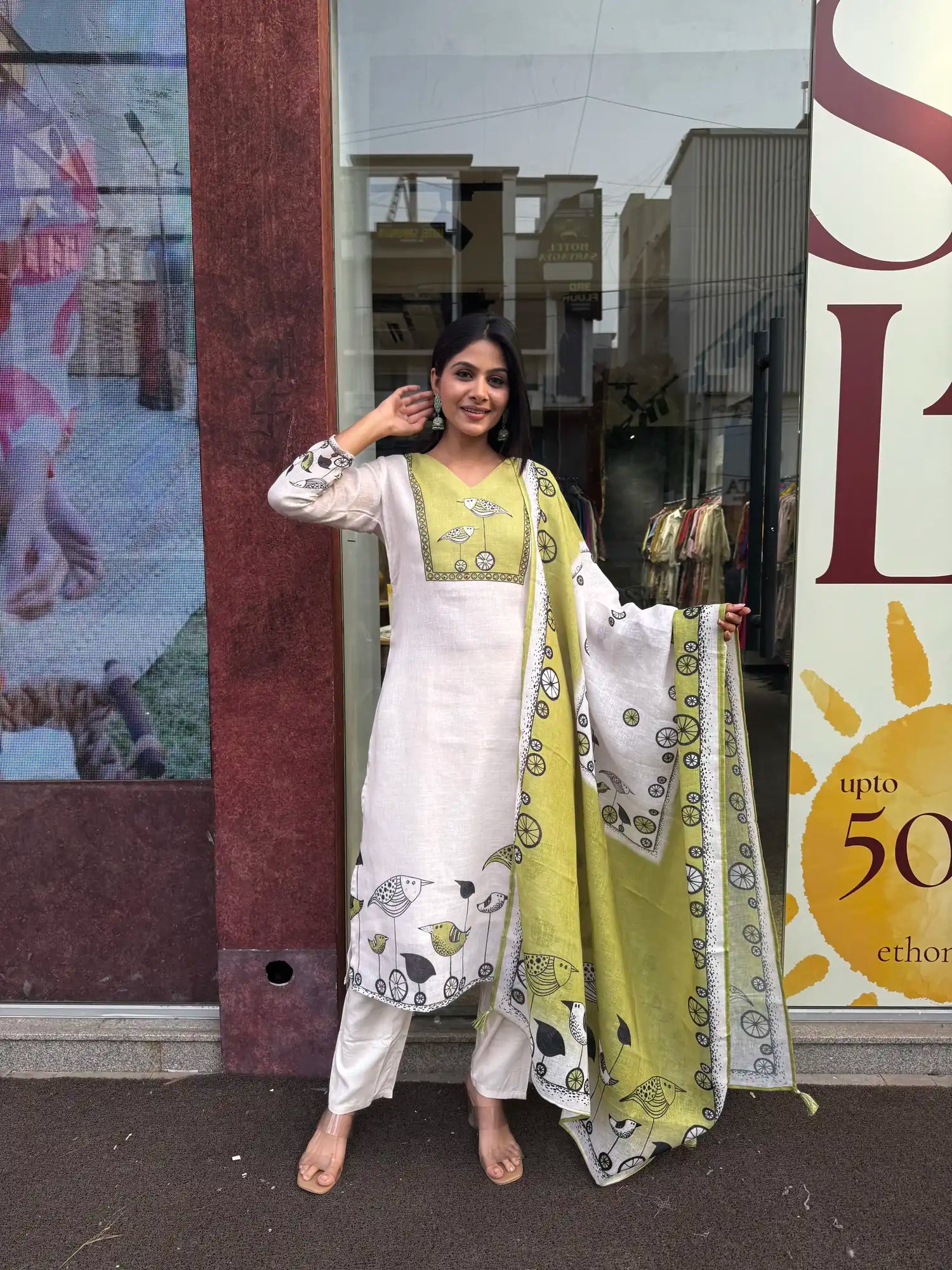 Off White Linen Kurta Set for Women | Ethonique