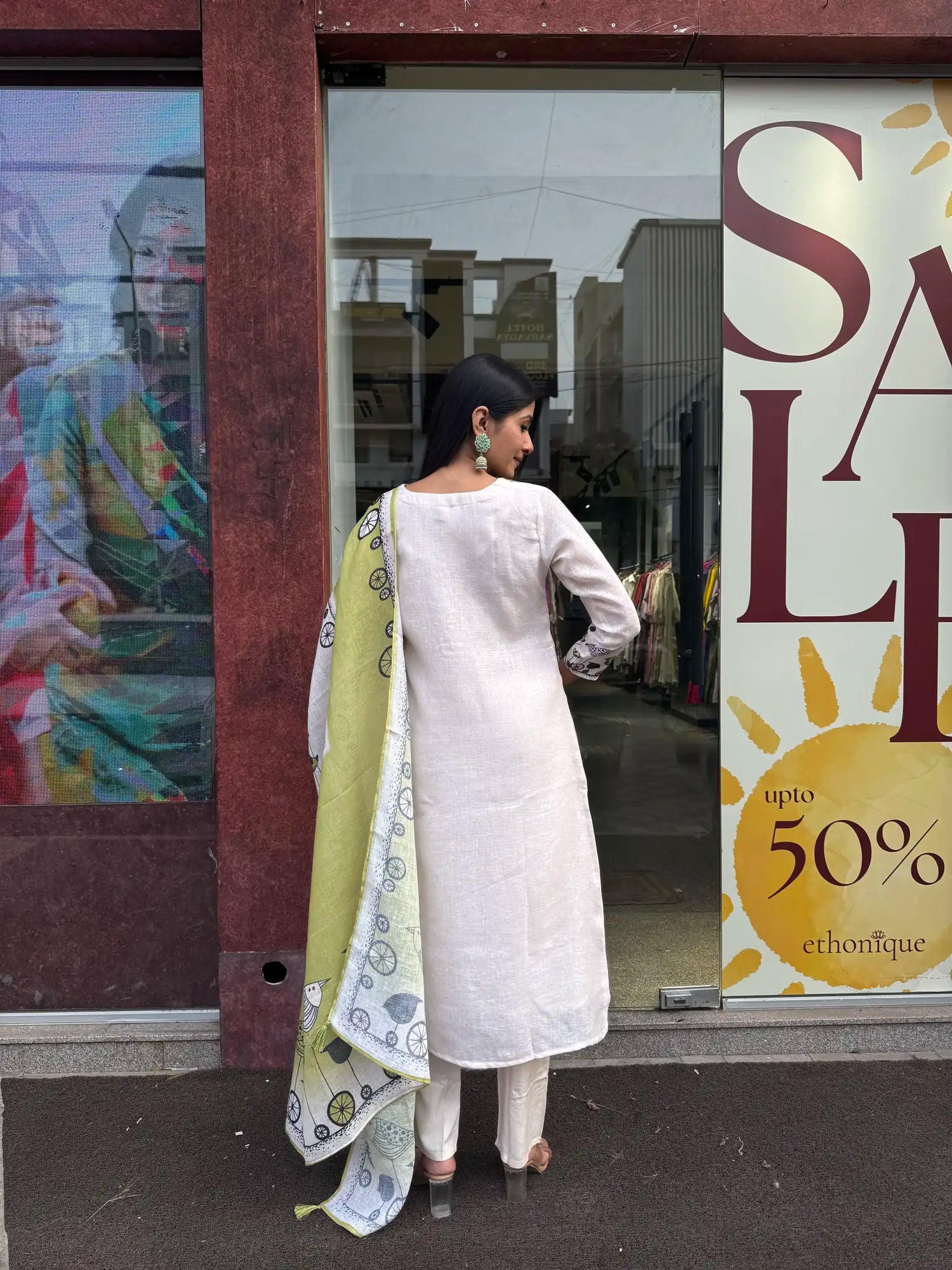 Side view — Off White Linen Kurta Set