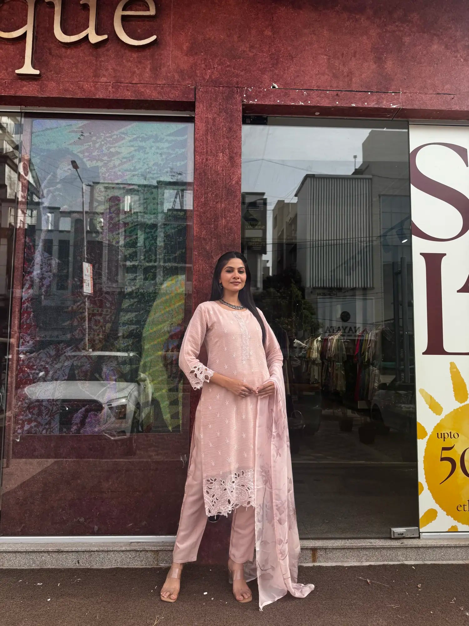 Baby Pink Mul Chanderi Kurta Set for Women | Ethonique