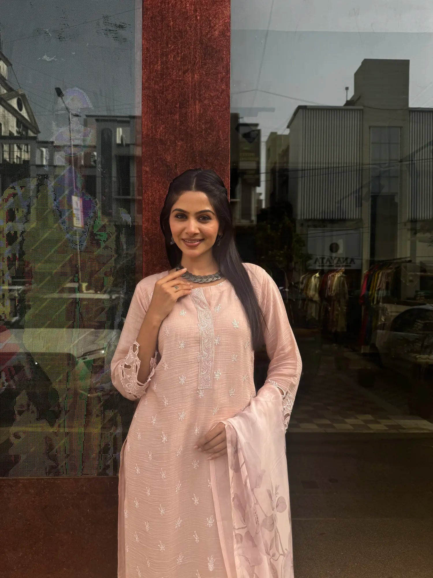 Side view — Baby Pink Mul Chanderi Kurta Set