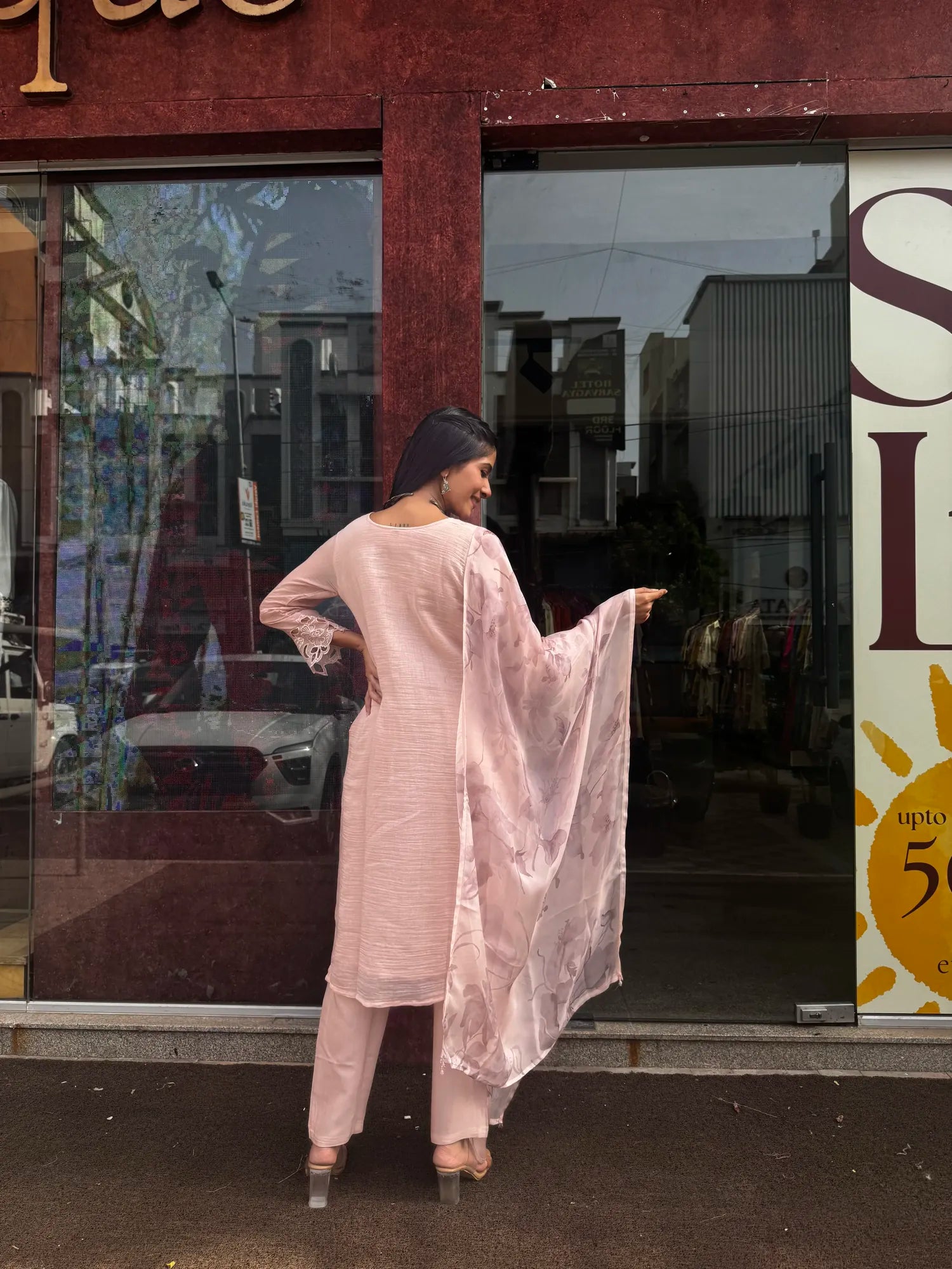 Detail view — Baby Pink Mul Chanderi Kurta Set