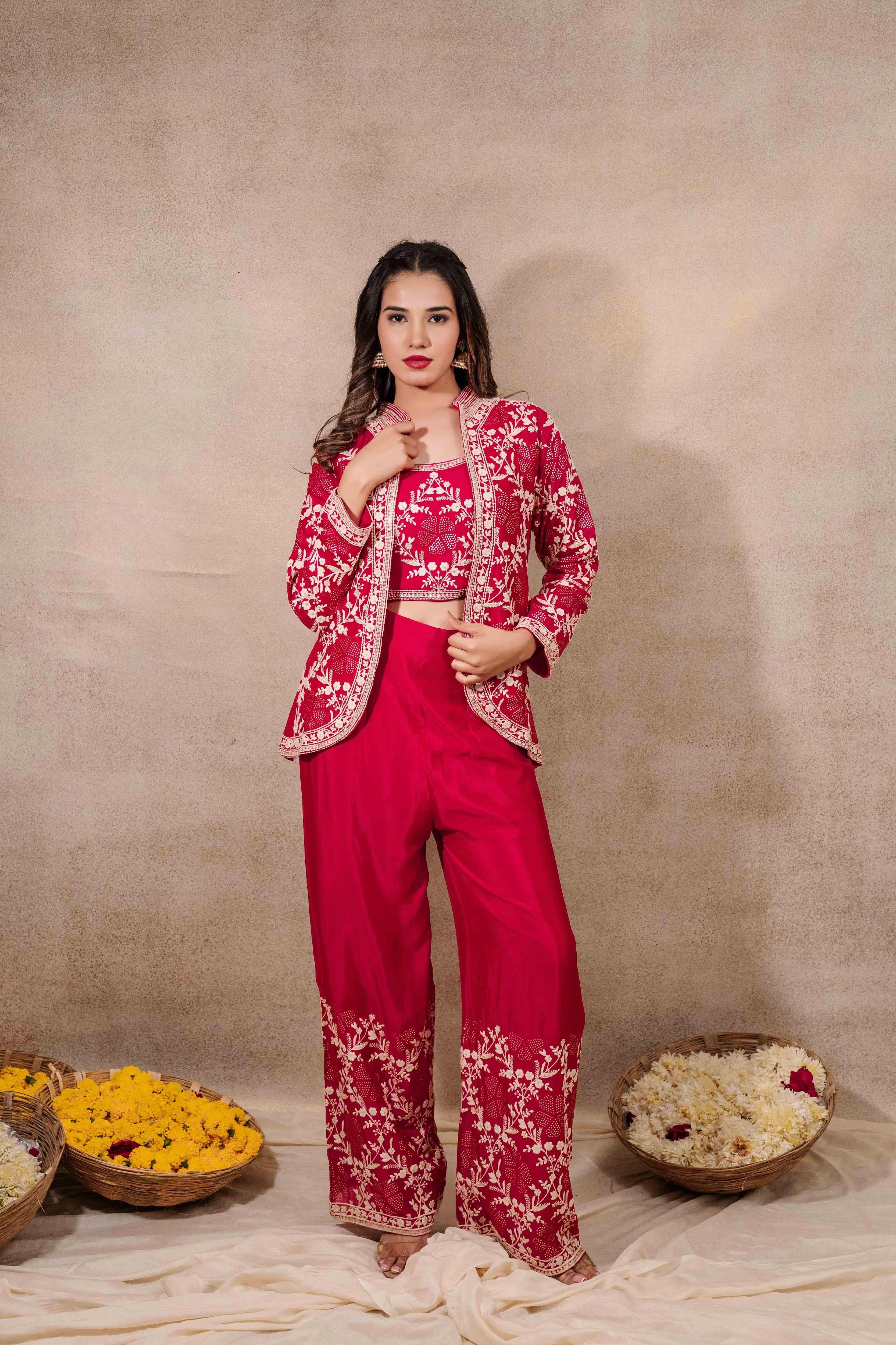 Gajari Work Fabric Jacket set Indo-Western for Women