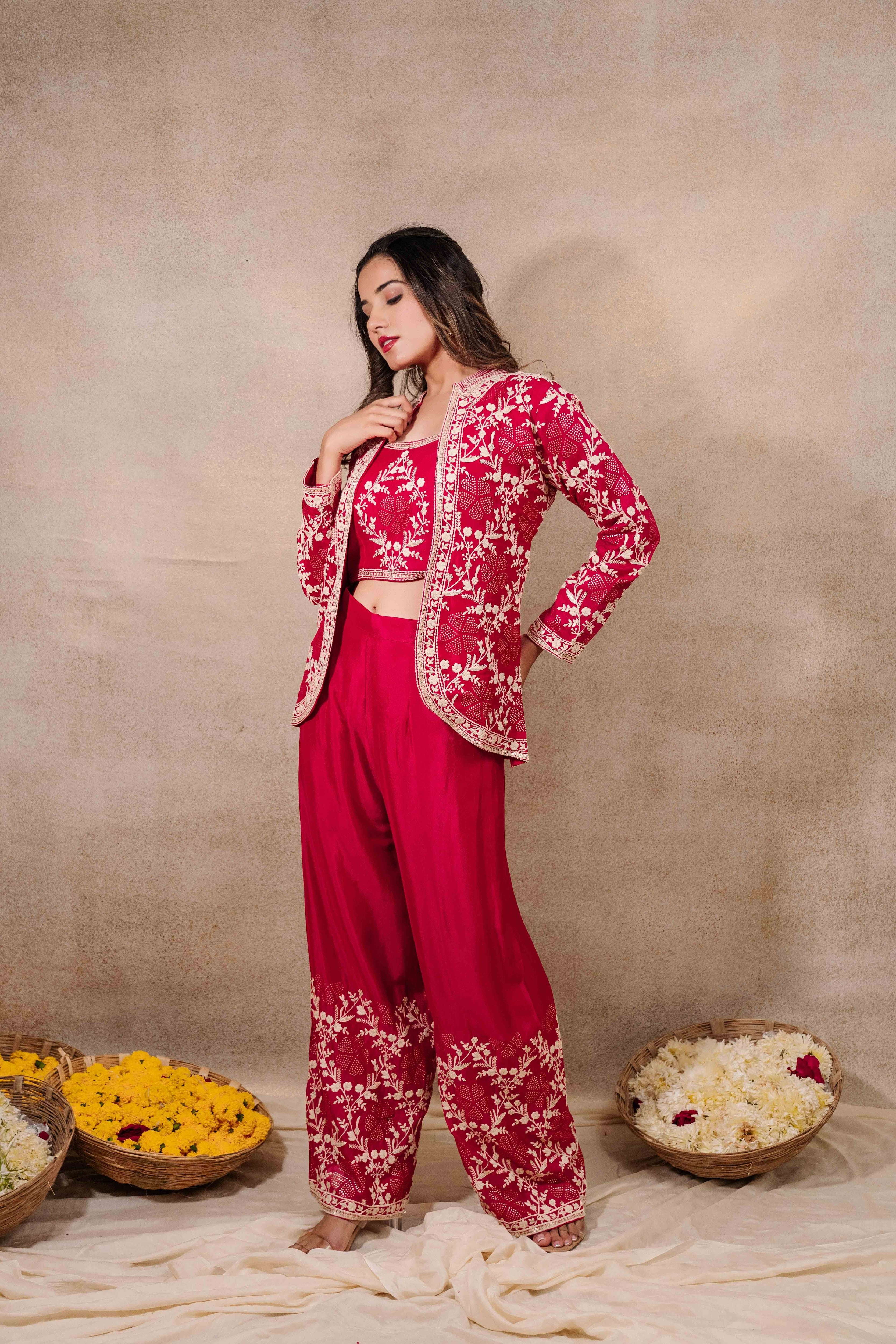 Gajari Work Fabric Jacket set Indo-Western for Women