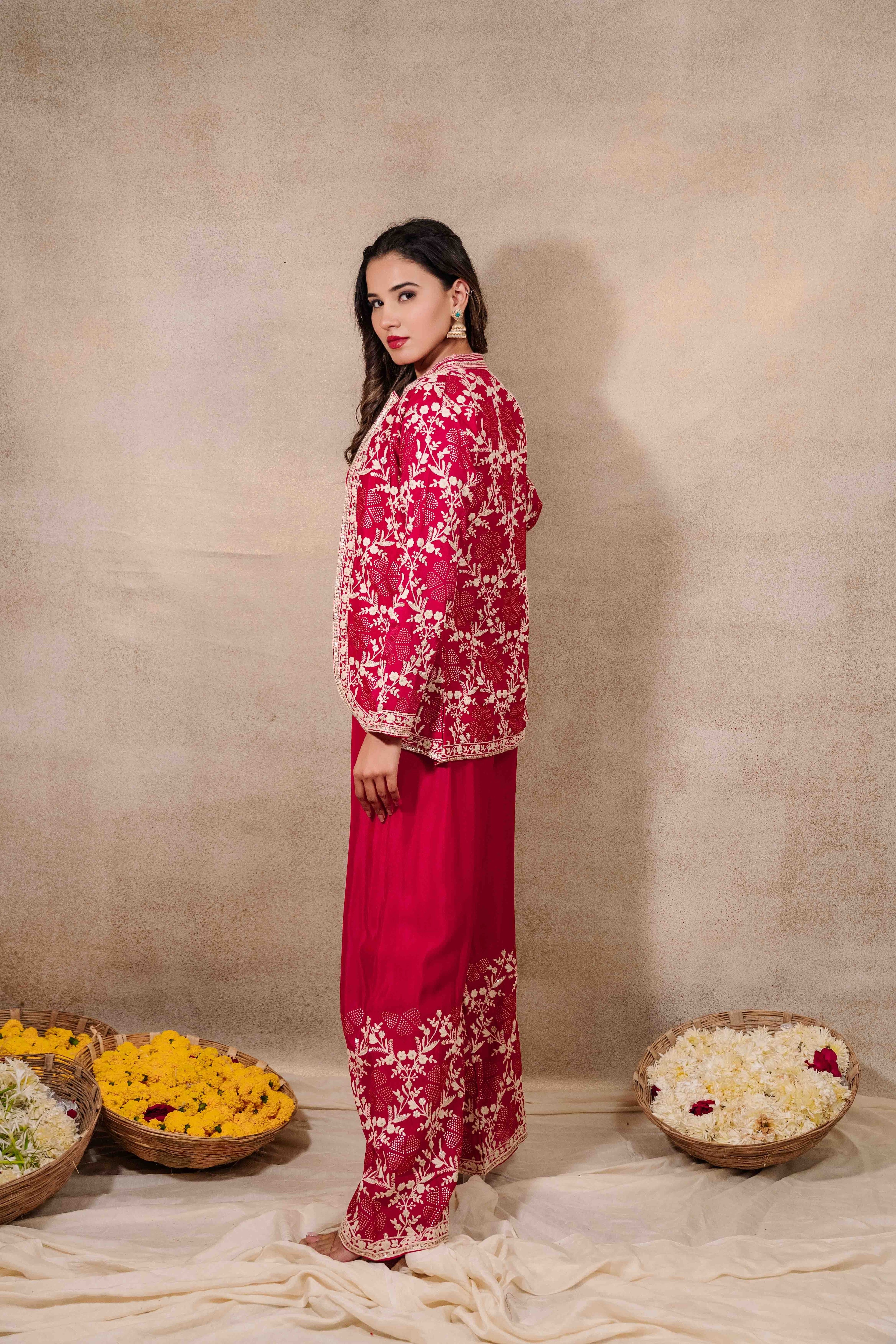 Gajari Work Fabric Jacket set Indo-Western for Women