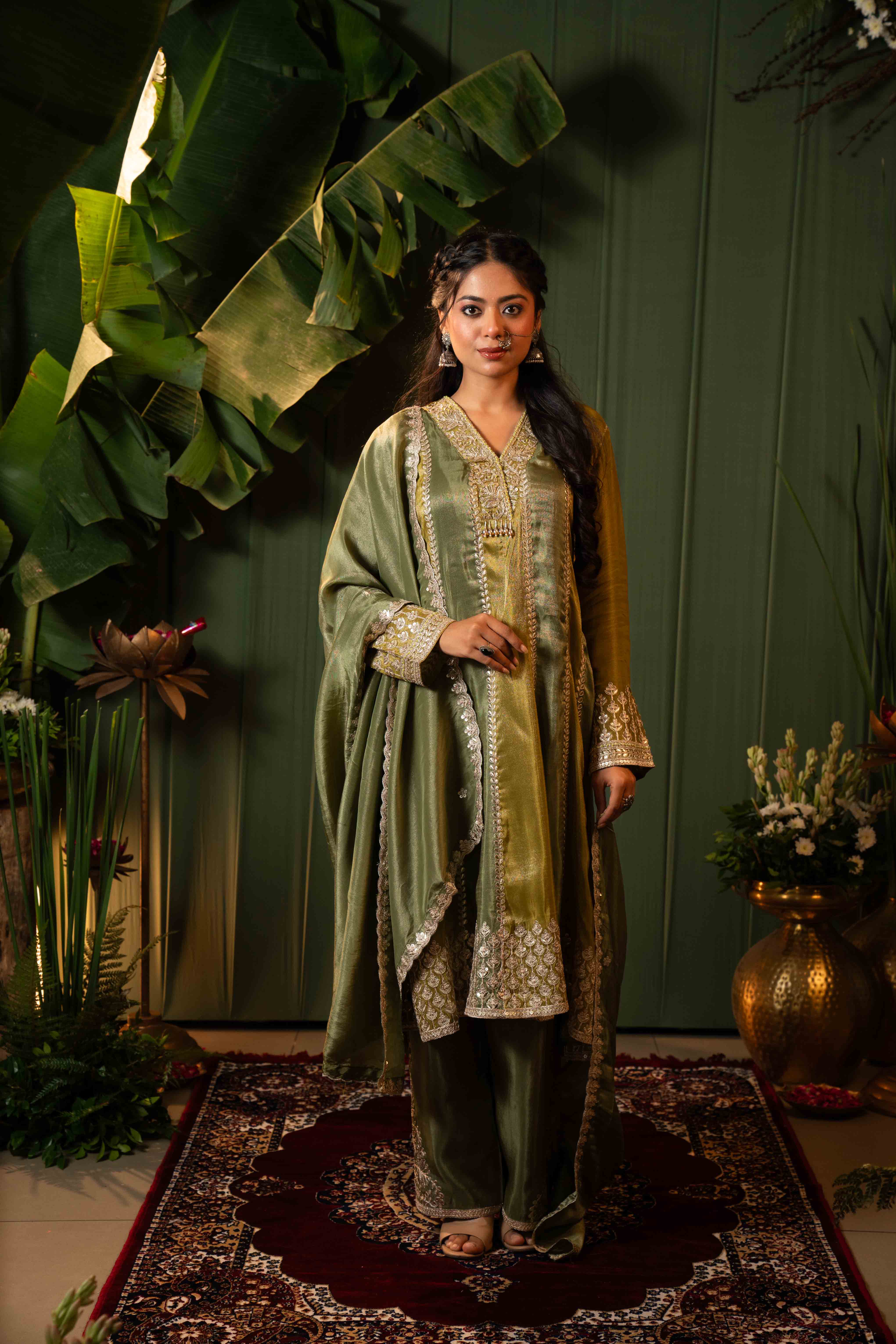 Green Anarkali Suit Indo Western for Women