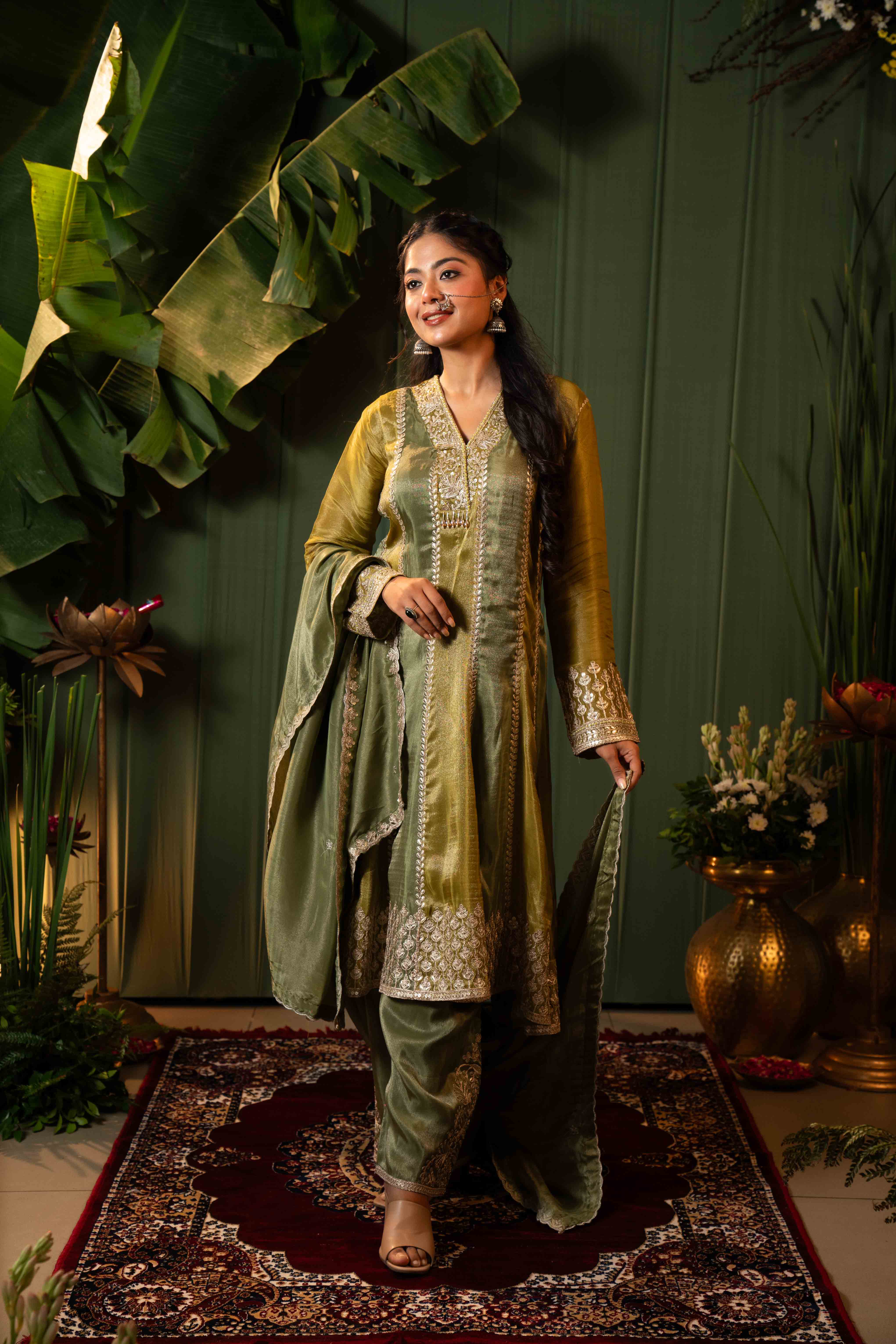 Green Anarkali Suit Indo Western for Women