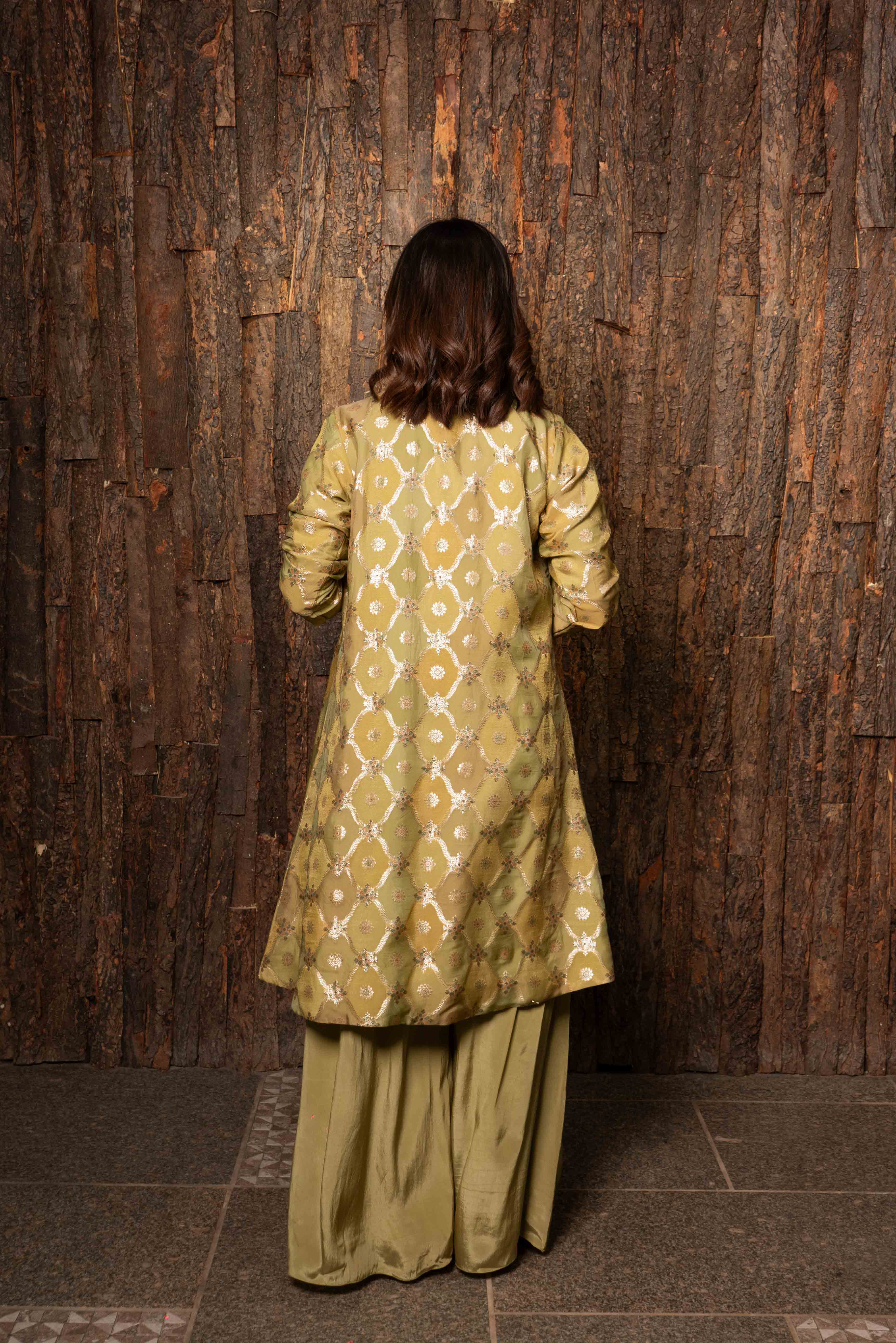 Green Organza Blazer Jacket Set | Indo-Western for Women