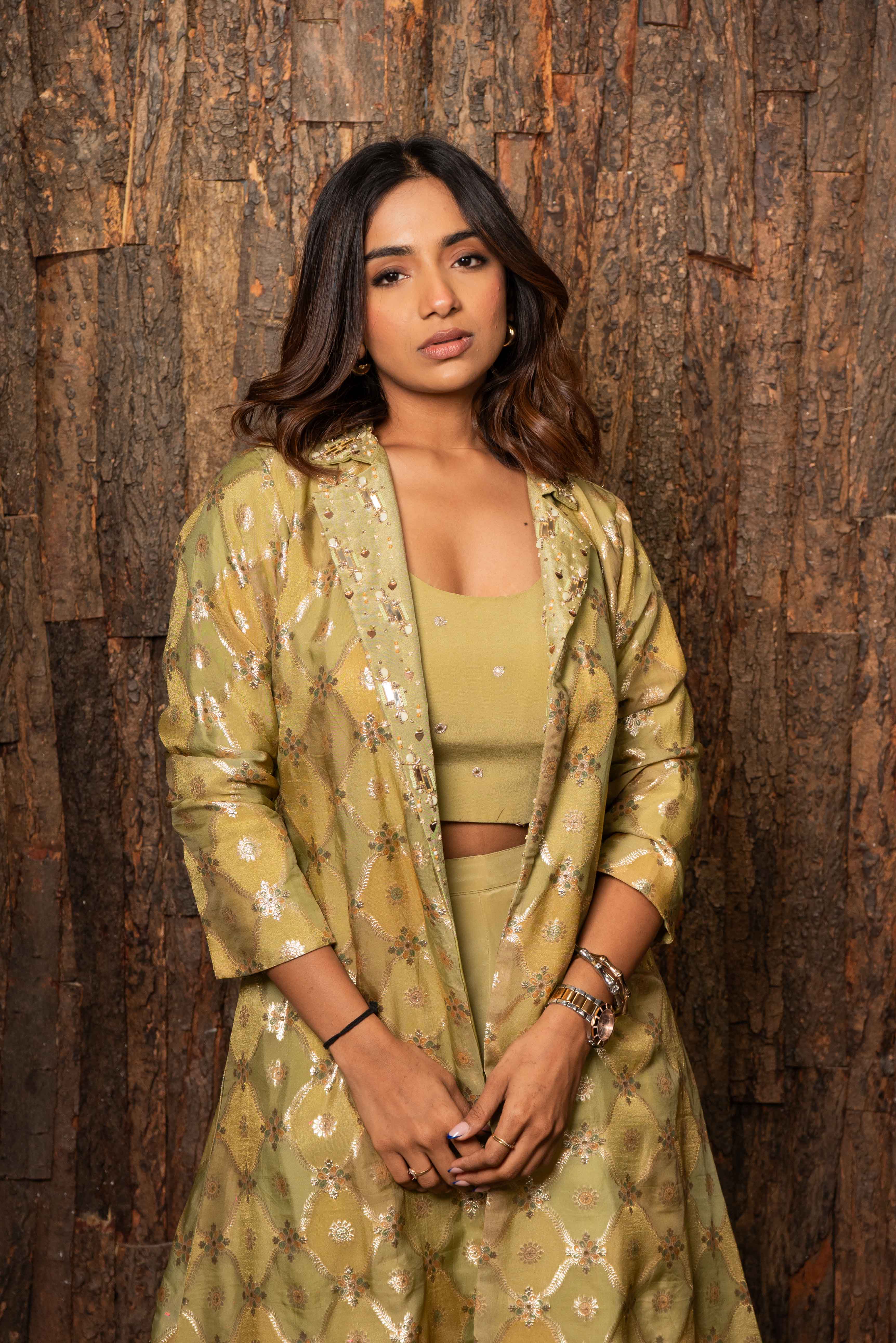 Green Organza Blazer Jacket Set | Indo-Western for Women