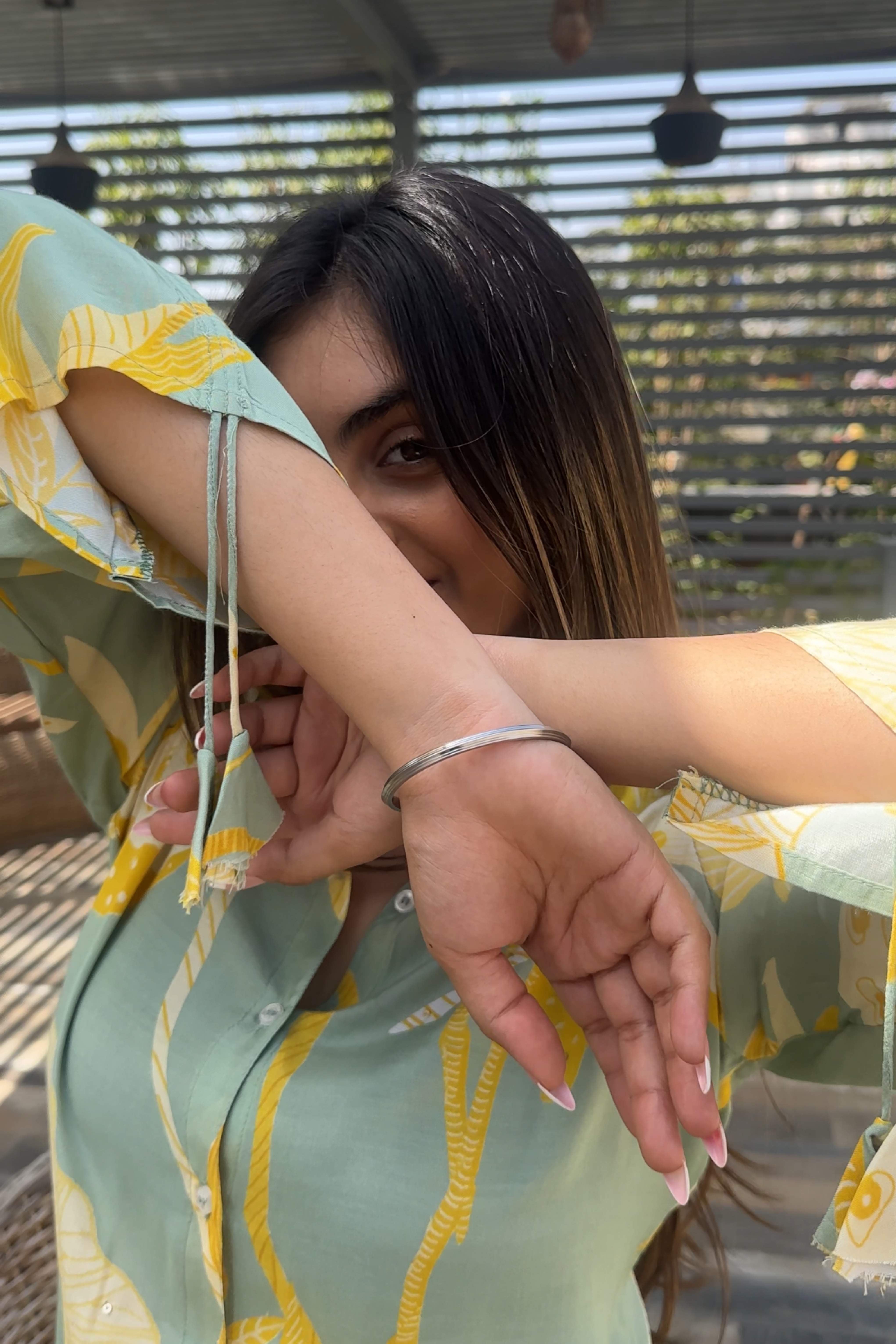 Green Summer Muslin Silk Floral Co ord set for Women