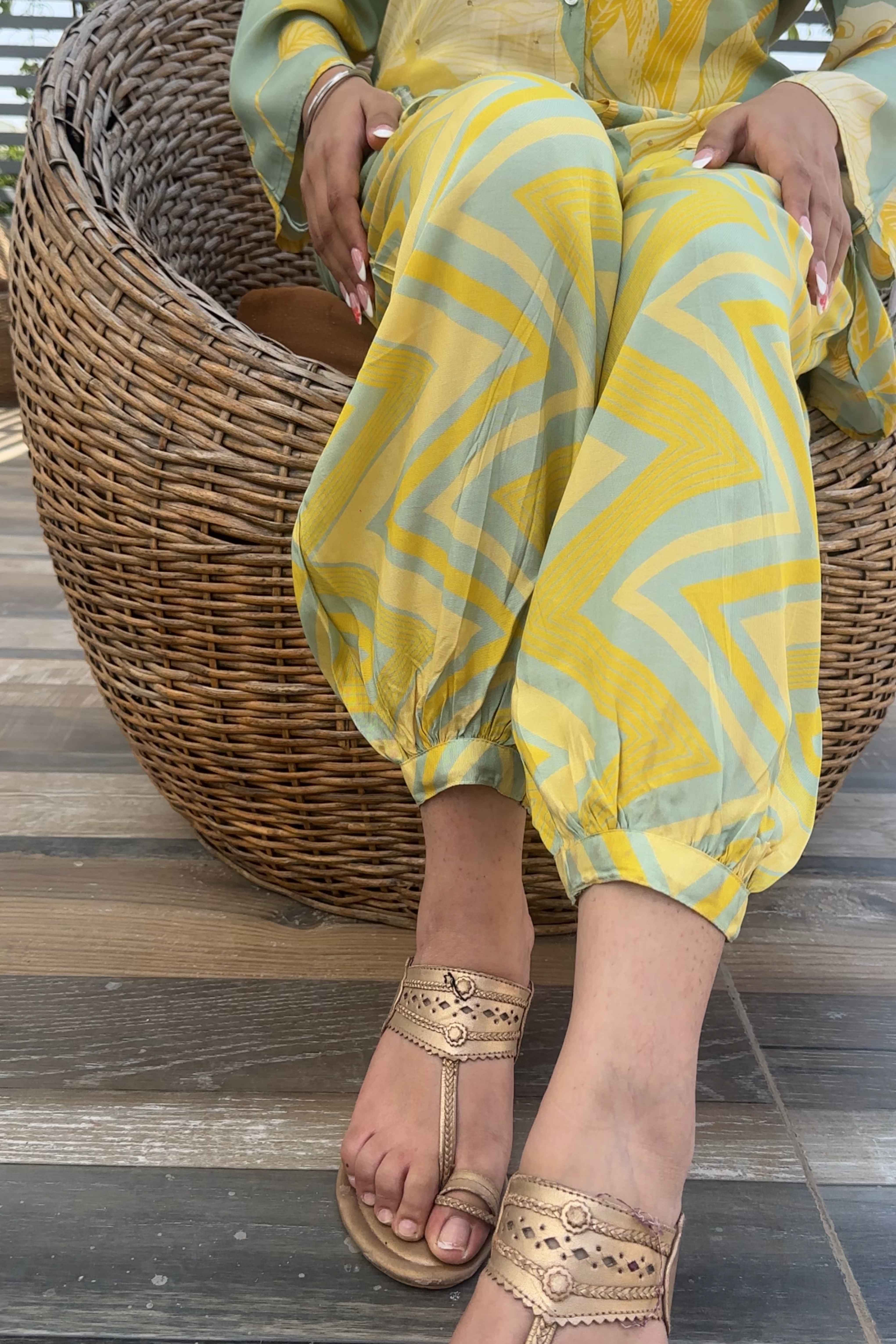 Green Summer Muslin Silk Floral Co ord set for Women